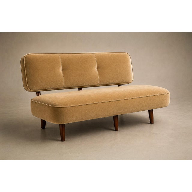 Mid-Century Modern Brazilian Modern Sofa in Imbuia Wood and Champagne Camel Mohair, Cimo, Brazil, 1950s For Sale - Image 3 of 18