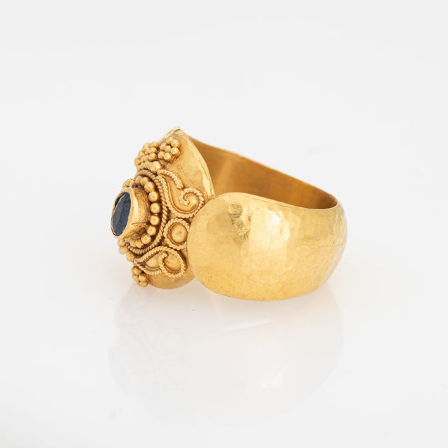 Vintage Sapphire Cuff 22k Yellow Gold Wide Band Greek Ring Size 6 ...