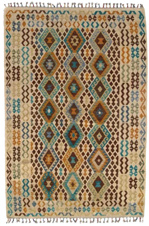 Afghan Kilim Handspun Wool - 6′7″ × 9′7″