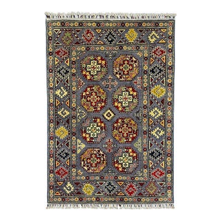 Gray Turkmen Philpa Bokhara Design Wool Rug, 3'4" X 4'10" For Sale