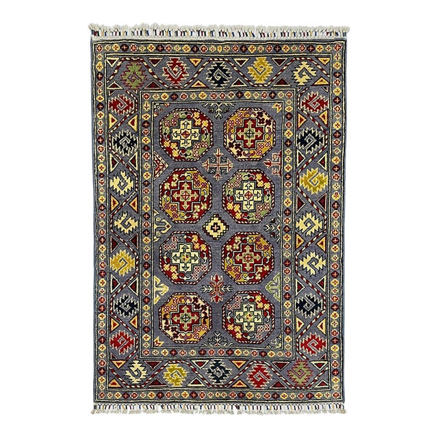 Gray Turkmen Philpa Bokhara Design Wool Rug, 3'4" X 4'10" For Sale