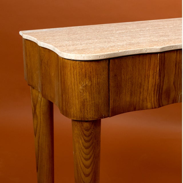 Archy Italia Console Table with Travertine Marble Top and Ash Wood Base, 1980s For Sale - Image 4 of 4