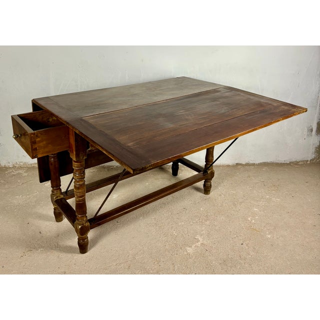 20th Century Spanish Wooden Drop-Leaf Dining Table, 1910 For Sale - Image 6 of 14
