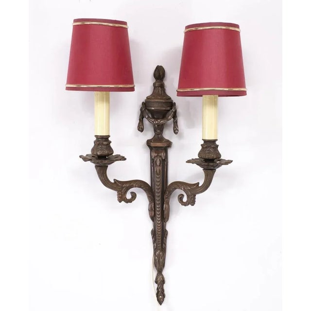 Red Louis XVI Style Bronze Sconces, 1978, Set of 2 For Sale - Image 8 of 9