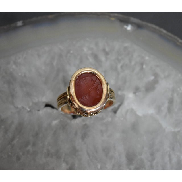1930s 14k Yellow Gold Carnelain Soldier Warrior Intaglio Signet Ring Sz 10.25 For Sale - Image 16 of 17