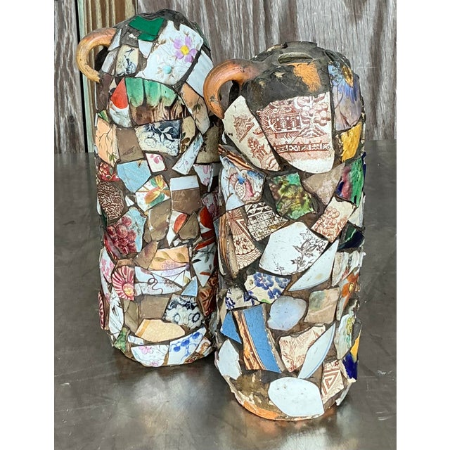 Sculpture Materials Vintage Boho Mosaic Memory Jugs - a Pair For Sale - Image 7 of 7