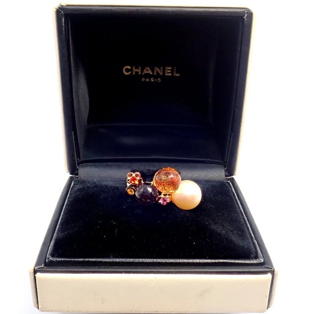 2000 - 2009 Chanel Mademoiselle Rose Gold Diamond Amethyst Citrine Ring, Size 5.75 For Sale - Image 5 of 11