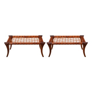 Mid Century Modern Walnut Klismos Ottomans. - Pair For Sale