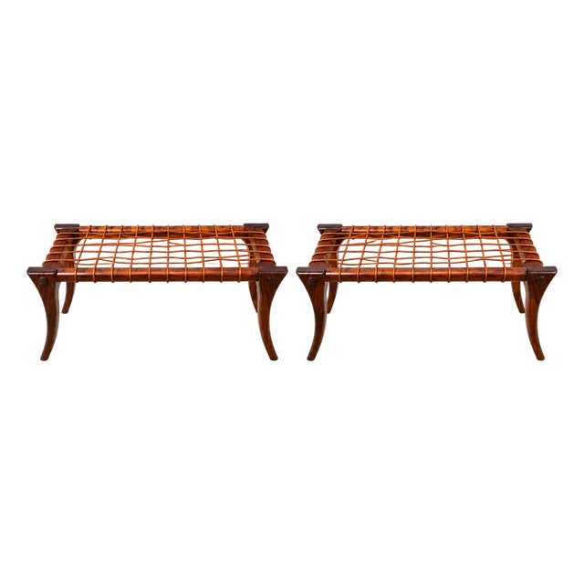 Mid Century Modern Walnut Klismos Ottomans. - Pair For Sale