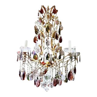 Mid 20th Century French Neoclassical Louis XV Manner 5-Light Bronze Amethyst Crystal Chandelier For Sale