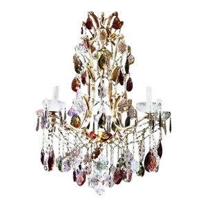 Mid 20th Century French Neoclassical Louis XV Manner 5-Light Bronze Amethyst Crystal Chandelier