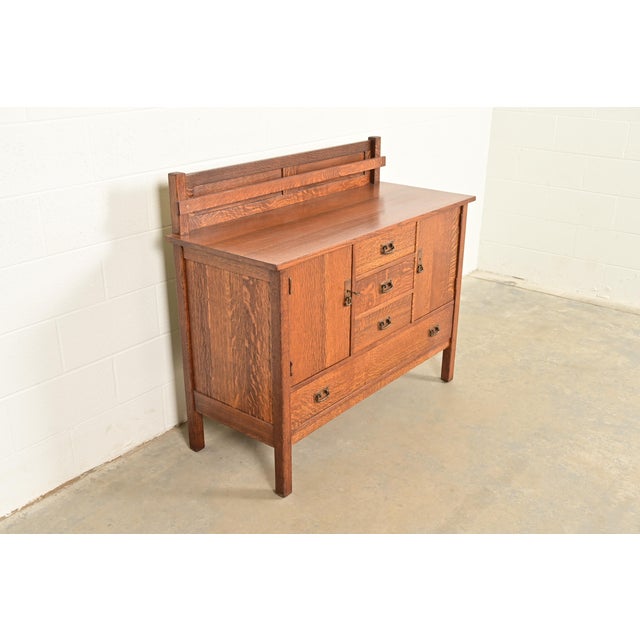 L. & J.G. Stickley, Inc. L. & J. G. Stickley Antique Mission Oak Arts & Crafts Sideboard or Bar Cabinet, Circa 1910 For Sale - Image 4 of 16