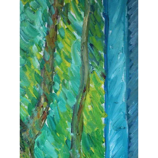 Green Mid-Century Modern 'Lavender & Fruit' Original Swedish Expressive Interior Still Life Oil Painting, Framed For Sale - Image 8 of 12