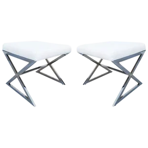 Chrome X-Base Stools in the Manner of Milo Baughman - a Pair