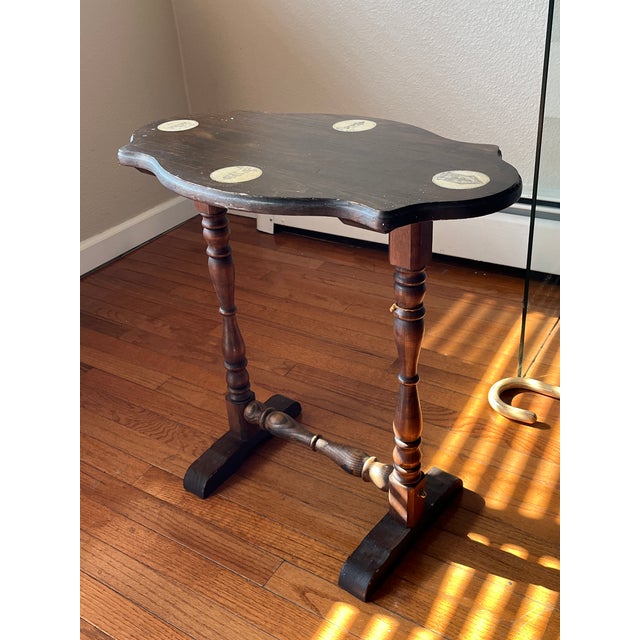1900 - 1909 Late 19th Century Antique Victorian Decal Inlay Parlor Table With Spool-Turned Trestle Base For Sale - Image 5 of 12