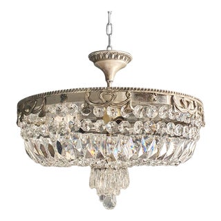 1940s Art Nouveau Low Plafonnier Crystal Chandelier For Sale