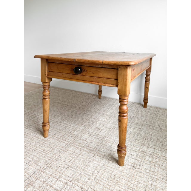 English Antique English Pine Kitchen Table With Drawer For Sale - Image 3 of 6