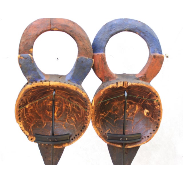1950s Hand-Carved African Bird Masks with Polychrome Pigments, Mid-20th Century, Set of 2 For Sale - Image 5 of 17