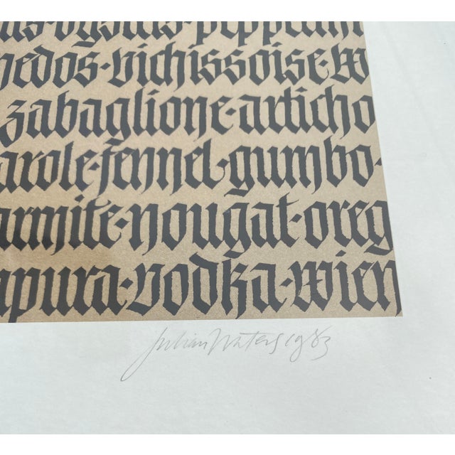 1980s 1980s Julian Waters (B. 1957) Signed Calligraphy "Yum" World Foods Culinary Print, Cooper Union, National Geographic Magazine For Sale - Image 5 of 9