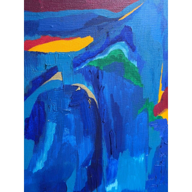 Vintage Abstract Painting by Karen Werliin – Framed Modern Expressionist Artwork – Blue Red Composition For Sale In Los Angeles - Image 6 of 8