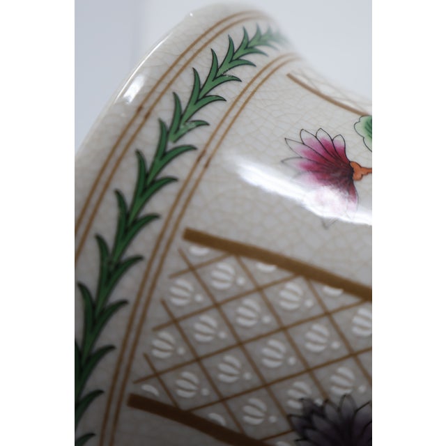 Ceramic Chinese Porcelain Trumpet Vase With Floral Trellis Decoration & Raised White Accents For Sale - Image 7 of 18