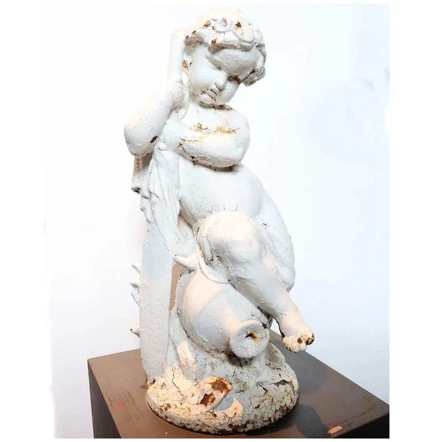 Traditional Mathurin Moreau Val D'osne Painted Cast Iron Fountain Statue, Enfant a La Rame For Sale - Image 3 of 12