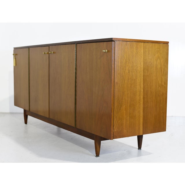 1950s Mid Century Modern Walnut 4 Door Sideboard by John