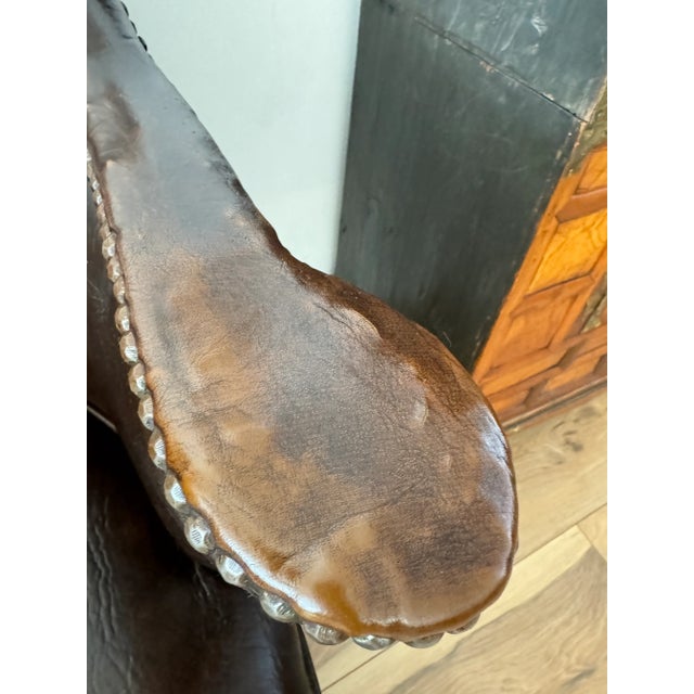 Vintage Leather Upholstered Tub Club Chair For Sale In Philadelphia - Image 6 of 8