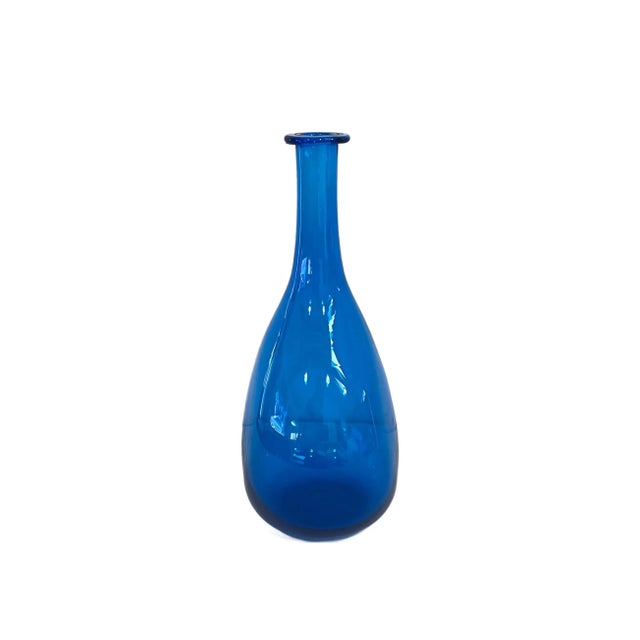 Vintage Free-Blown Sapphire Blue Chestnut Form Flask For Sale In New York - Image 6 of 9