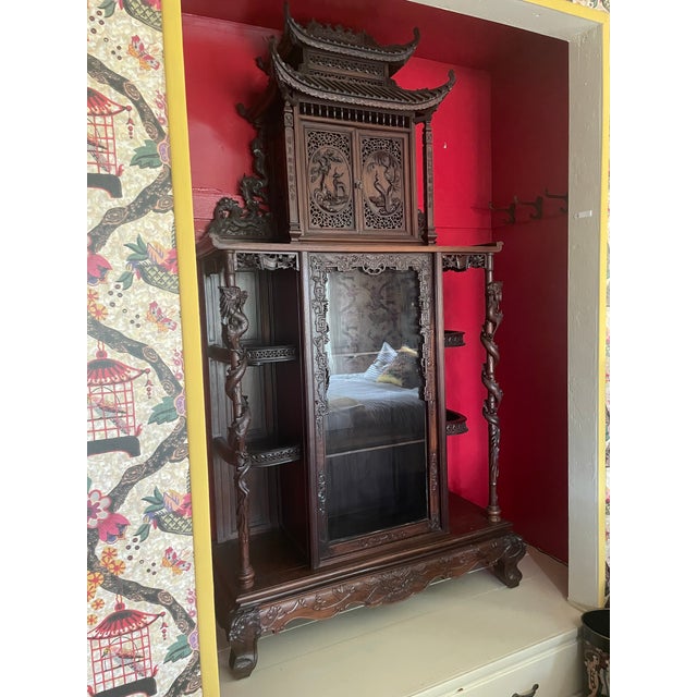 Brown Early 20th Century Profusely Carved, Rosewood Display Cabinet in the Orientalist Style For Sale - Image 8 of 8