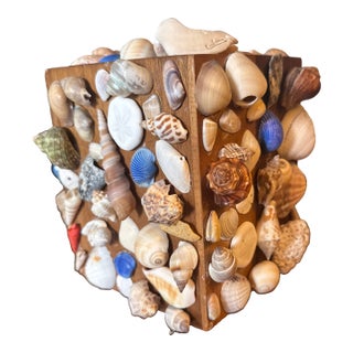 Coastal Grotto Style Shell-Covered Tissue Box Cover For Sale