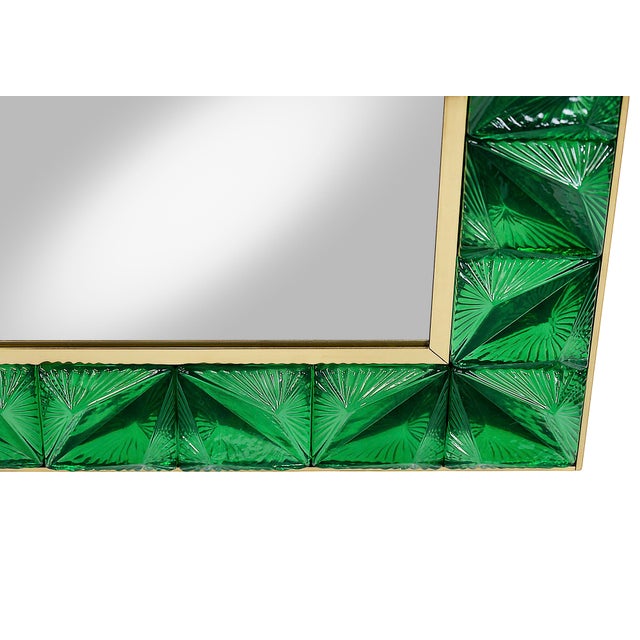 Italian Handmade Wall Mirror with Brass Frame and Murano Glass For Sale - Image 3 of 8