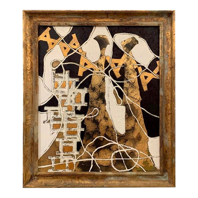 Andrea Stella "Intertwining Musical" Gold Leaf Oil Mixed Media Painting, Figurative Abstract, Italian Contemporary Art, 2010 For Sale