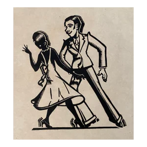 1940s Dancing Couple Art Deco Linocut