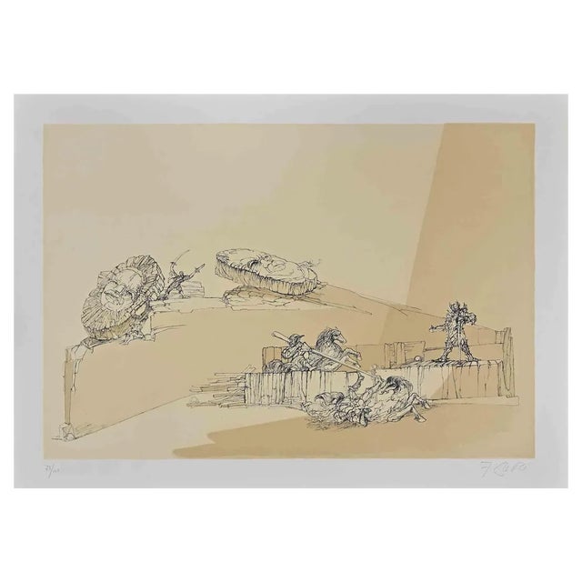 Fabrizio Clerici, The Battle, Lithograph, 1984 For Sale