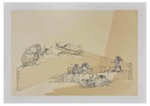 Fabrizio Clerici, The Battle, Lithograph, 1984