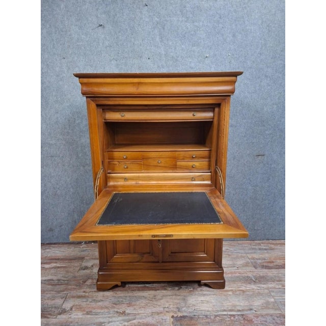 Brown Vintage Louis Philippe Cherrywood Drop-Front Secretary Desk with Leather Top For Sale - Image 8 of 13