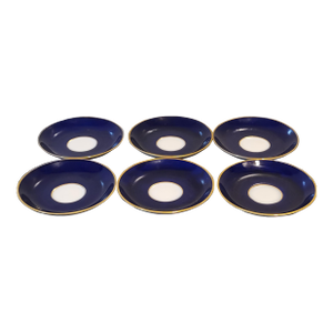 Antique Minton Blue Gold Rimmed Porcelain Saucers - Set of 6
