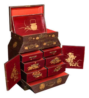 Antique Meiji Table Box, Japanese, Lacquered, Loose Leaf Tea Case, Victorian