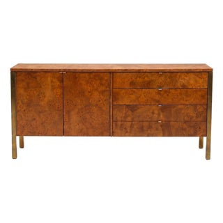 Tomlinson Burl Walnut Credenza or Sideboard, Brass Trim, North Carolina, 1960s For Sale