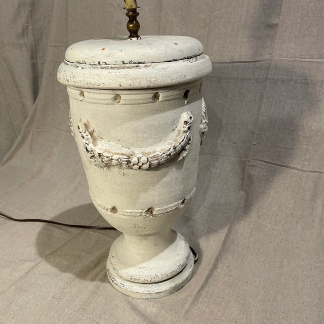 French Country Large Custom White European Terracota Anduse Urn Lamp - Pair Available For Sale - Image 3 of 5