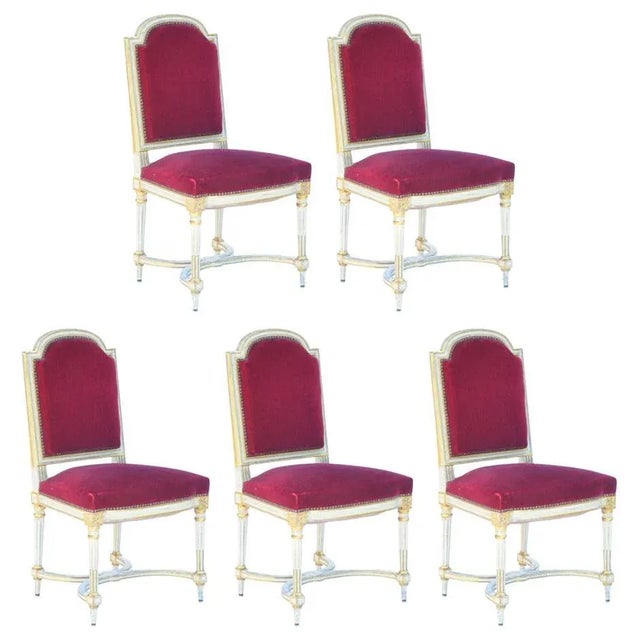 Crimson Velvet Chairs in the Style of Maison Jansen - Set of 5 For Sale - Image 11 of 11