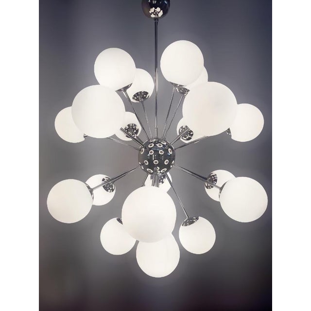 Fabio Ltd 21st Century Nova Polished Nickel Matte White Murano Sputnik Chandelier by Fabio LTD For Sale - Image 4 of 7