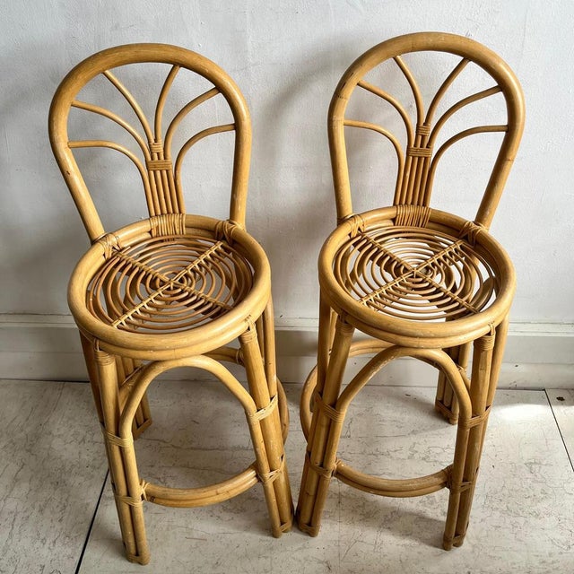 Wood Set of Mid-Century Bamboo Bar Stools, 1970s For Sale - Image 7 of 9