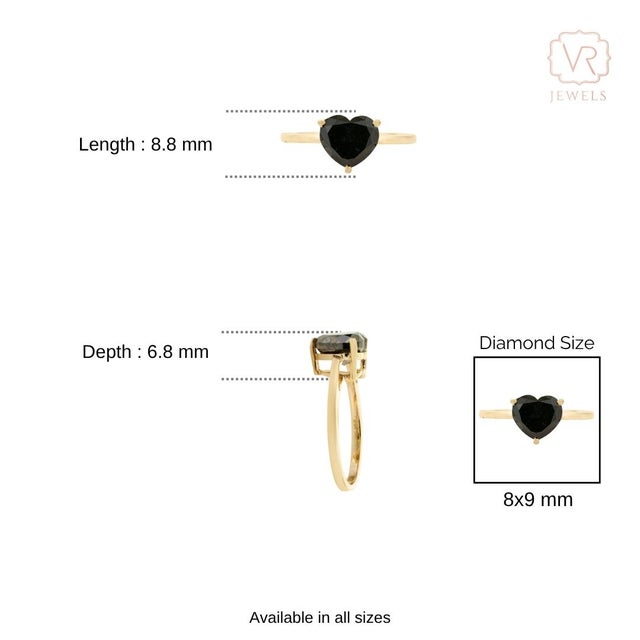 3.11 Carat Heart Shape Black Diamond Solitaire Ring Size 6.5 in 14k Gold For Sale - Image 12 of 16