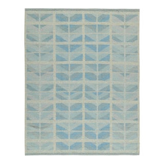Rug & Kilim’s Scandinavian Style Kilim With Geometric Patterns in Blue & Grey For Sale