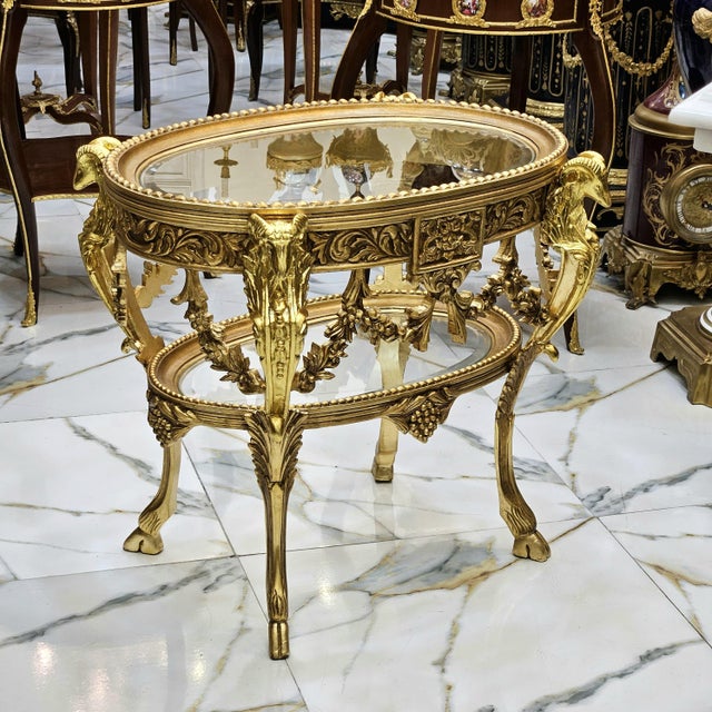French French Style Glass Topped Coffee Table With Gold Details For Sale - Image 3 of 7