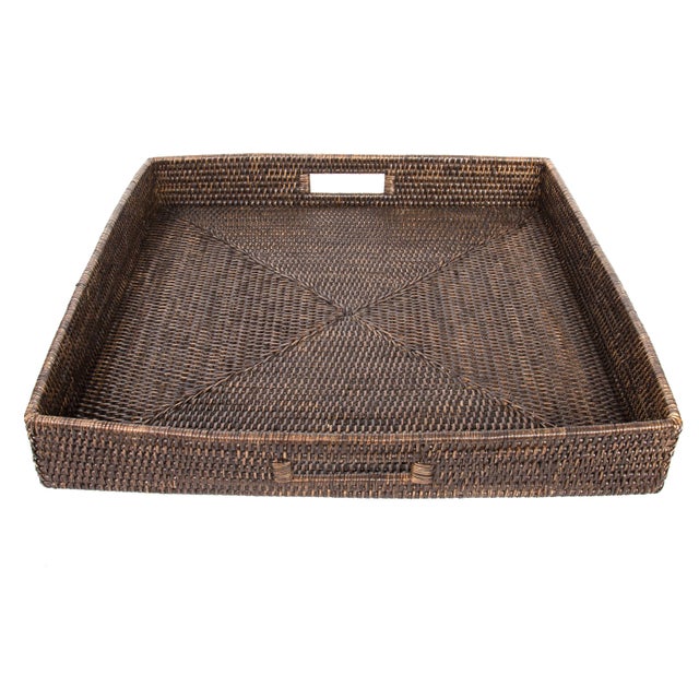 Boho Chic Artifacts Rattan Square Tray For Sale - Image 3 of 4