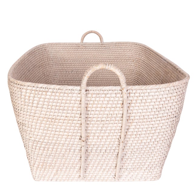 Artifacts Saboga Home Everything Basket with Hoop Handles in White Wash - 31" For Sale In Houston - Image 6 of 9
