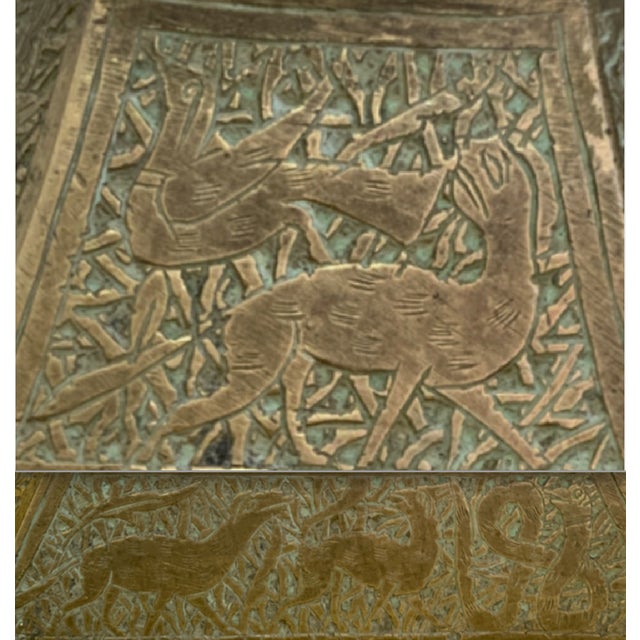 Metal Antique Torchiere Table Lamp: Brass Pyramid Shape With Etched Hieroglyphics For Sale - Image 7 of 12